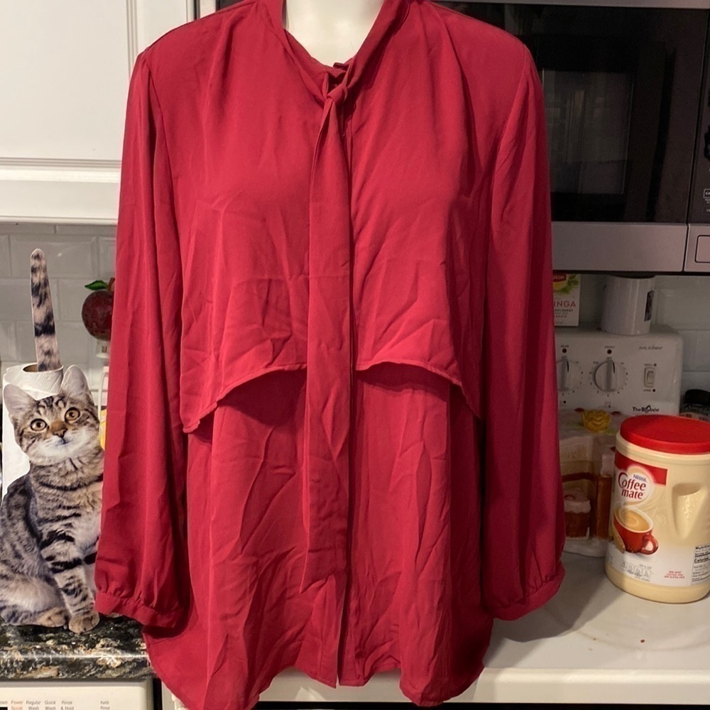 D Joan River solid purple long sleeve button up tie regular size blouse XL